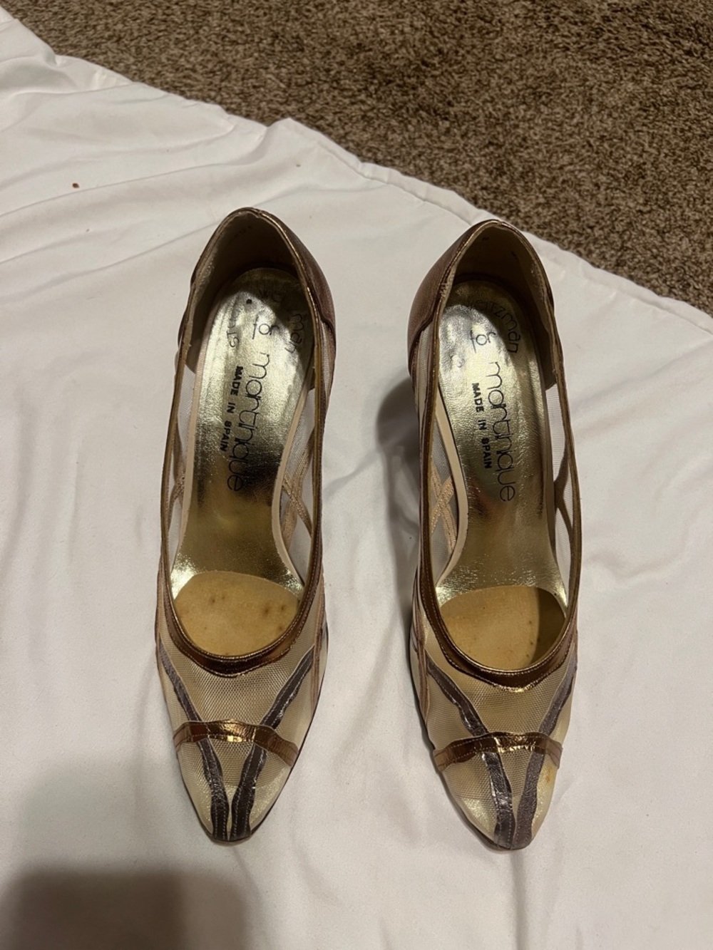 Stuart Weitzman for Martinique mesh and metallic heels